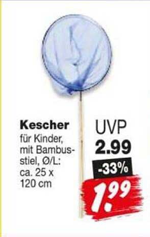 Kescher für Kinder, mit Bambusstiel, Ø/L: ca. 25 x 120 cm