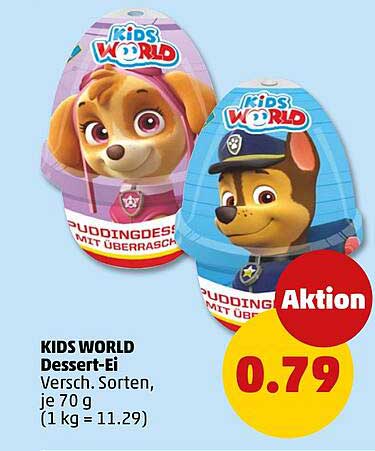 KIDS WORLD Dessert-Ei Versch. Sorten, je 70 g (1 kg = 11.29)