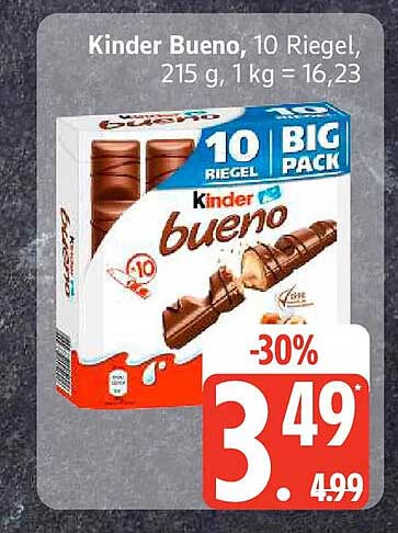 Kinder Bueno, 10 Riegel, 215 g, 1 kg = 16,23