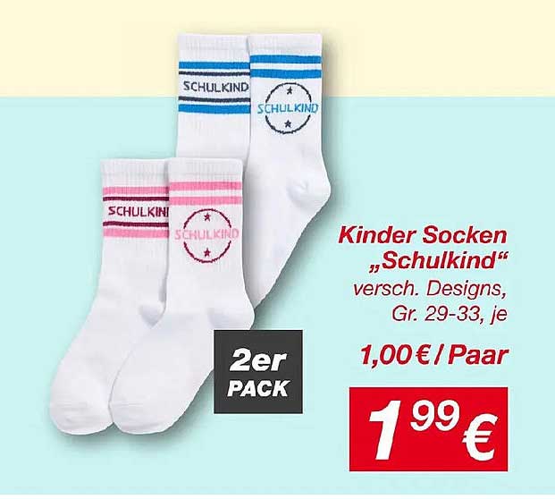 Kinder Socken „Schulkind“ versch. Designs, Gr. 29-33, je