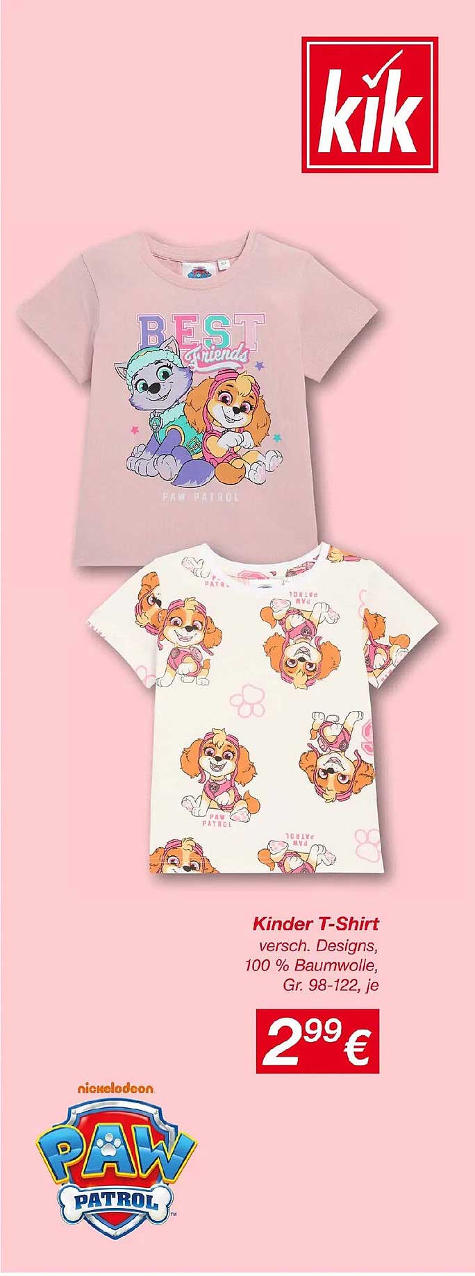 Kinder T-Shirt versch. Designs, 100 % Baumwolle, Gr. 98-122, je