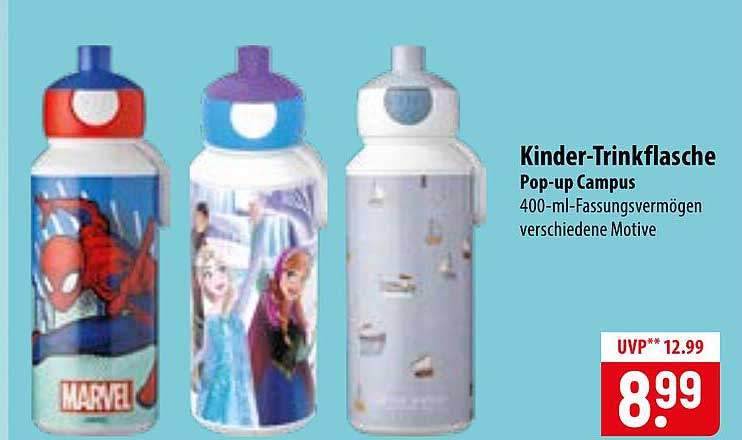 Kinder-Trinkflasche Pop-up Campus 400-ml-Fassungsvermögen verschiedene Motive