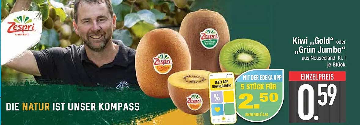 Kiwi „Gold“ oder „Grün Jumbo“ aus Neuseeland, Kl. I je Stück