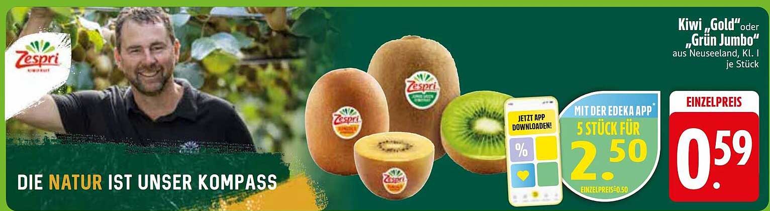 Kiwi „Gold“ oder „Grün Jumbo“ aus Neuseeland, Kl. I je Stück