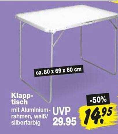 Klapp-tisch mit Aluminium-rahmen, weiß/silberfarbig
