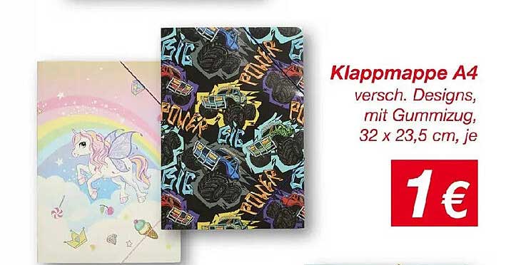 Klappmappe A4 versch. Designs, mit Gummizug, 32 x 23,5 cm, je