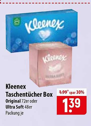 Kleenex Taschentücher Box Original 72er oder Ultra Soft 48er Packung je