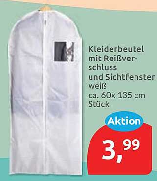 Kleiderbeutel mit Reißverschluss und Sichtfenster weiß ca. 60 x 135 cm Stück