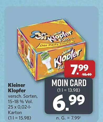 Kleiner Klopfer versch. Sorten, 15-18 % Vol. 25 x 0,02-l-Karton (1 l = 15.98)