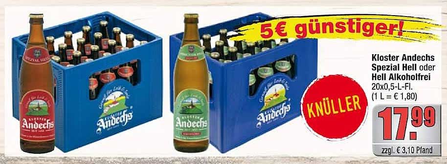 Kloster Andechs Spezial Hell oder Hell Alkoholfrei 20x0,5-L-Fl.