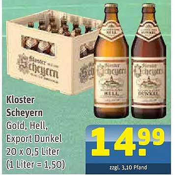 Kloster Scheyern Gold, Hell, Export Dunkel 20 x 0,5 Liter (1 Liter = 1,50)