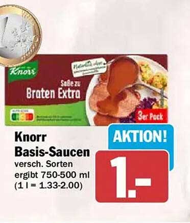 Knorr Basis-Saucen versch. Sorten ergibt 750-500 ml (1 l = 1,33-2,00)