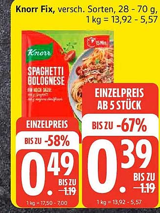 Knorr Fix, versch. Sorten, 28 - 70 g, 1 kg = 13,92 - 5,57