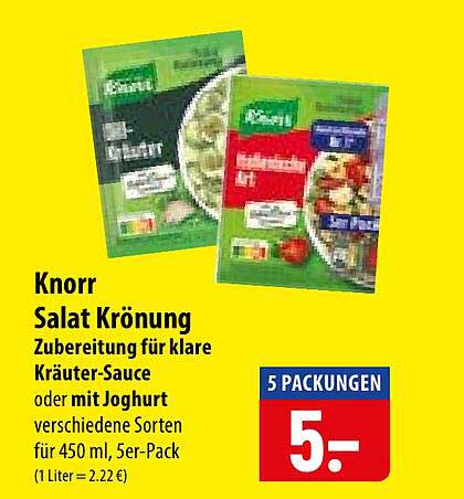 Knorr Salat Krönung Zubereitung für klare Kräuter-Sauce oder mit Joghurt verschiedene Sorten für 450 ml, 5er-Pack
