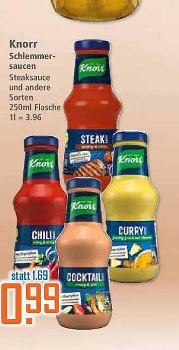 Knorr Schlemmersaucen Steaksauce und andere Sorten 250ml Flasche 1l = 3.96