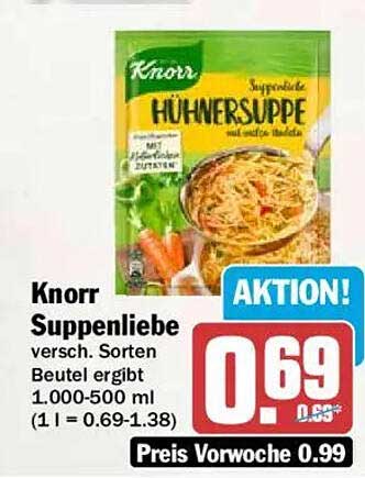 Knorr Suppenliebe versch. Sorten Beutel ergibt 1.000-500 ml (1 l = 0.69-1.38)