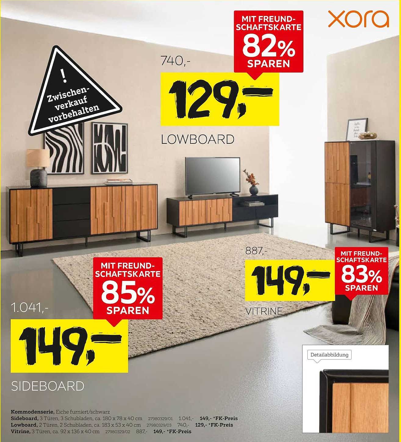 Kommodeserie, Eiche furniert/schwarz
