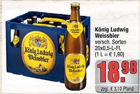 König Ludwig Weissbier versch. Sorten 20x0,5-L-Fl. (1 L = € 1,90)