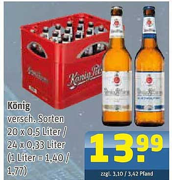 König versch. Sorten 20 x 0,5 Liter / 24 x 0,33 Liter (1 Liter = 1,40 / 1,77)