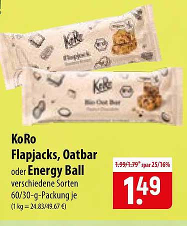 KoRo Flapjacks, Oatbar oder Energy Ball