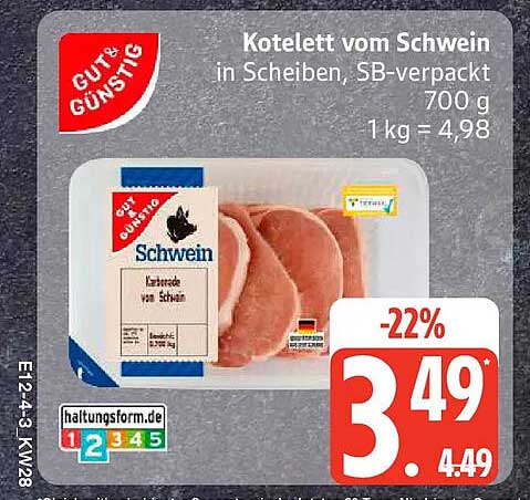 Kotelett vom Schwein in Scheiben, SB-verpackt