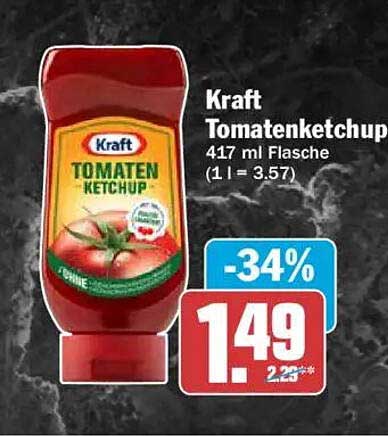Kraft Tomatenketchup 417 ml Flasche (1 l = 3.57)