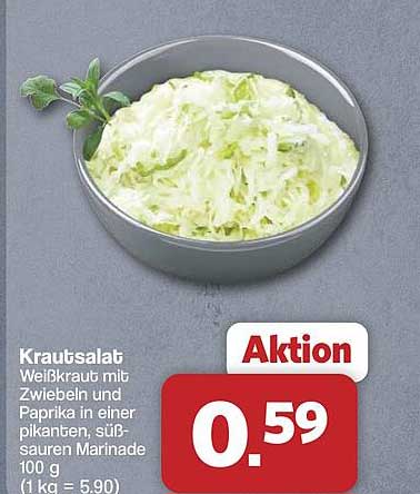 Krautsalat Weißkraut mit Zwiebeln und Paprika in einer pikanten, süß-sauren Marinade 100 g (1 kg = 5,90)