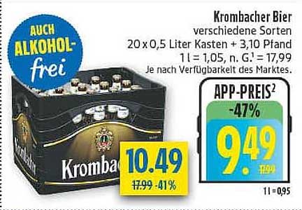 Krombacher Bier verschiedene Sorten 20 x 0,5 Liter Kasten + 3,10 Pfand