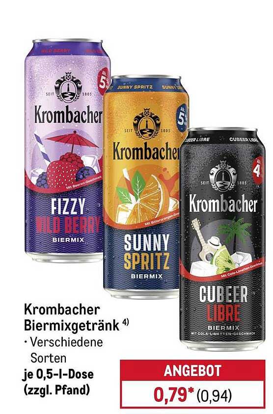Krombacher Bierigemixgetränk ⁴) • Verschiedene Sorten je 0,5-l-Dose (zzgl. Pfand)