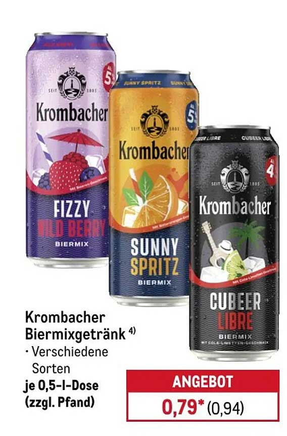 Krombacher Biermixgetränk 4) • Verschiedene Sorten je 0,5-l-Dose (zzgl. Pfand)