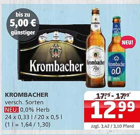 KROMBACHER versch. Sorten NEU: 0,0% Herb 24 x 0,33 l / 20 x 0,5 l (1 l = 1,64 / 1,30)