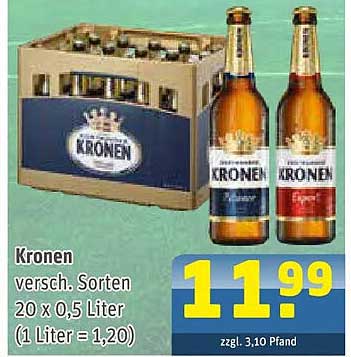 Kronen verschieden. Sorten 20 x 0,5 Liter (1 Liter = 1,20)
