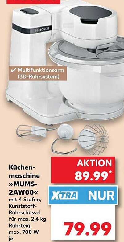 Küchenmaschine »MUMS-2AW00« mit 4 Stufen, Kunststoff-Rührschüssel für max. 2,4 kg Rührteig, max. 700 W je