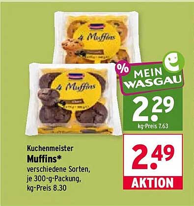 Kuchenmeister Muffins* verschiedene Sorten, je 300-g-Packung, kg-Preis 8.30