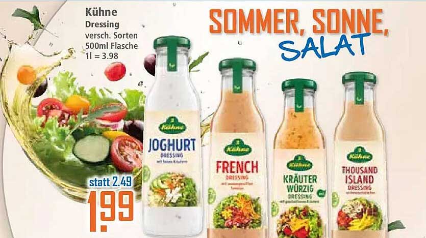 Kühne Dressing versch. Sorten 500ml Flasche 1l = 3.98