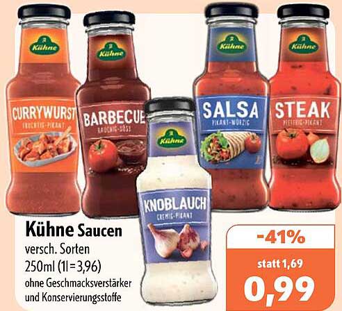Kühne Saucen versch. Sorten 250ml (1l=3,96) ohne Geschmacksverstärker und Konservierungsstoffe