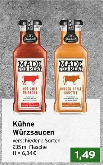 Kühne Würzsaucen verschiedene Sorten 235 ml Flasche 1 l = 6,34 €