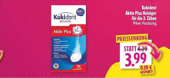 Kukident Aktiv Plus Reiniger für die 3. Zähne 99er Packung