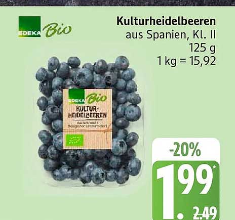 Kulturheidelbeeren aus Spanien, Kl. II 125 g 1 kg = 15,92