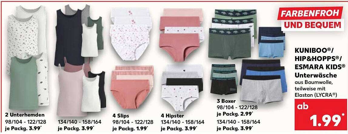 KUNIBOO®/ HIP&HOPPS®/ ESMARA KIDS® Unterwäsche aus Baumwolle, teilweise mit Elastan (LYCRA®)