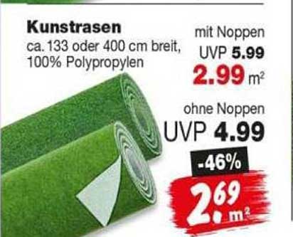 Kunstrasen ca. 133 oder 400 cm breit, 100% Polypropylen