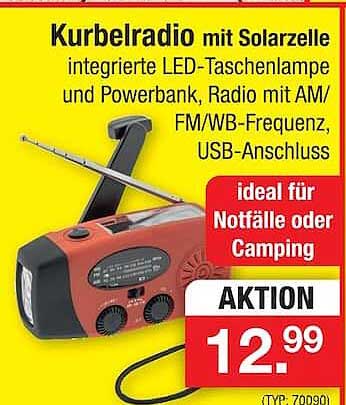 Kurbelradio mit Solarzelle