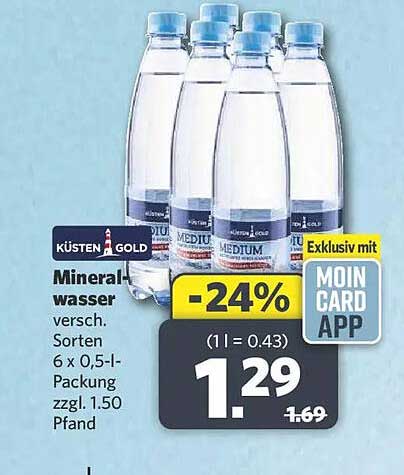 KÜSTEN GOLD Mineralwasser versch. Sorten 6 x 0,5-l-Packung zzgl. 1.50 Pfand