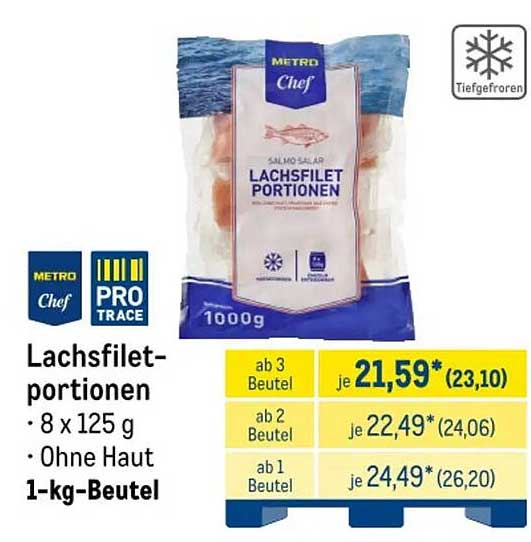 Lachsfilet-portionen • 8 x 125 g • Ohne Haut 1-kg-Beutel