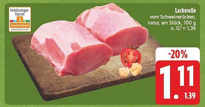 Lachsröllchen vom Schweinerücken, natur, am Stück, 100 g