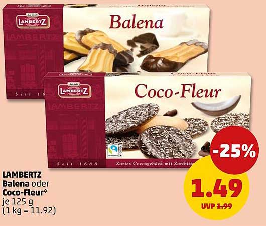 LAMBERTZ Balena oder Coco-Fleur* je 125 g (1 kg = 11.92)