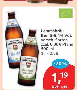 Lammbräu Bier 5-5,4% Vol. versch. Sorten zzgl. 0,08 € Pfand 500 ml 1 l = 2,38
