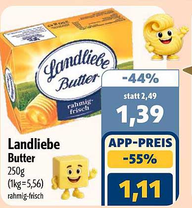 Landliebe Butter 250g (1kg=5,56) rahmig-frisch