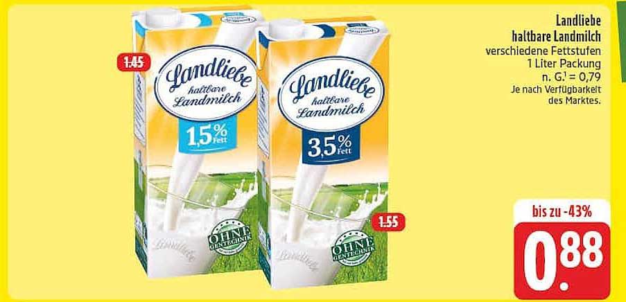 Landliebe haltbare Landmilch verschiedene Fettstufen 1 Liter Packung