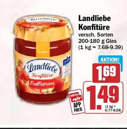 Landliebe Konfitüre versch. Sorten 200-180 g Glas (1 kg = 7.68-9.39)